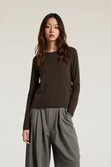 Women Tencel? Wool Relaxed Fit Long Sleeve Basic T-Shirt