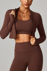Women Zippered Slim Fit Running Yoga Long Sleeve Jacket