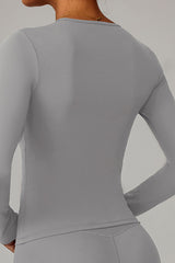 Women Brushed Round Neck Slim Fit Workout Long Sleeve Top
