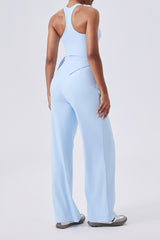 Women Square-Neck Cross-Back Yoga Set: Adjustable Sports Bra + Wide-Leg Pants