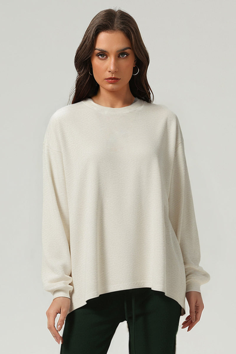 Unisex Heavyweight Oversize Long Sleeve Tee: Retro Textured Fabric Round Neck Design