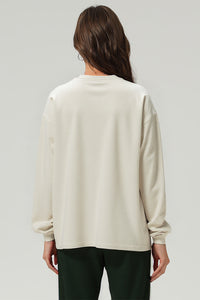 Unisex Heavyweight Oversize Long Sleeve Tee: Retro Textured Fabric Round Neck Design