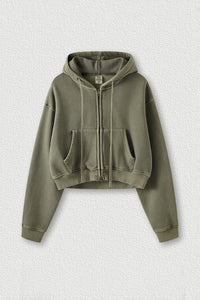 Women's zippered fleece cropped sweatshirt jacket