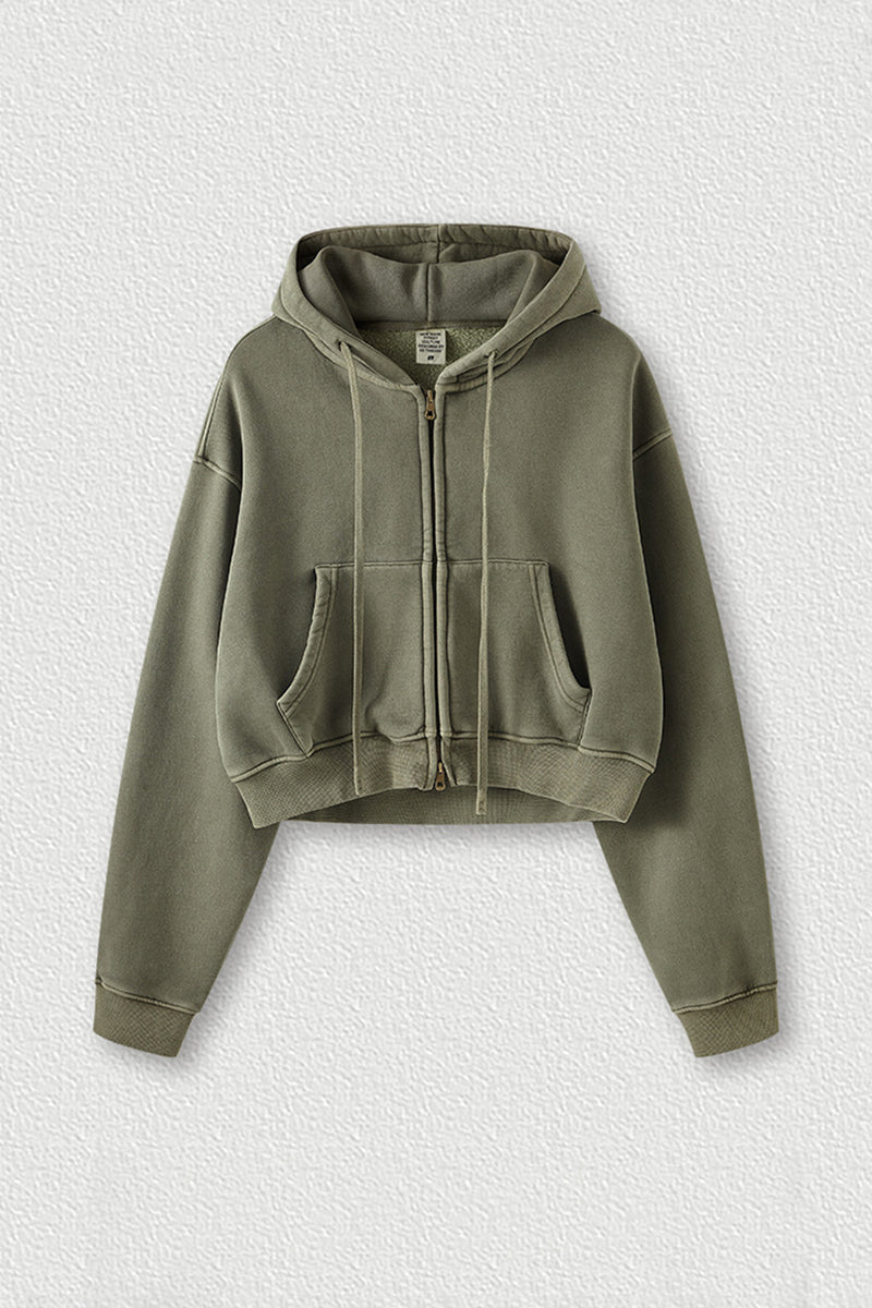 Women's zippered fleece cropped sweatshirt jacket