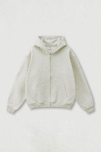 Loose-fitting hooded zip-up knitted cardigan jacket