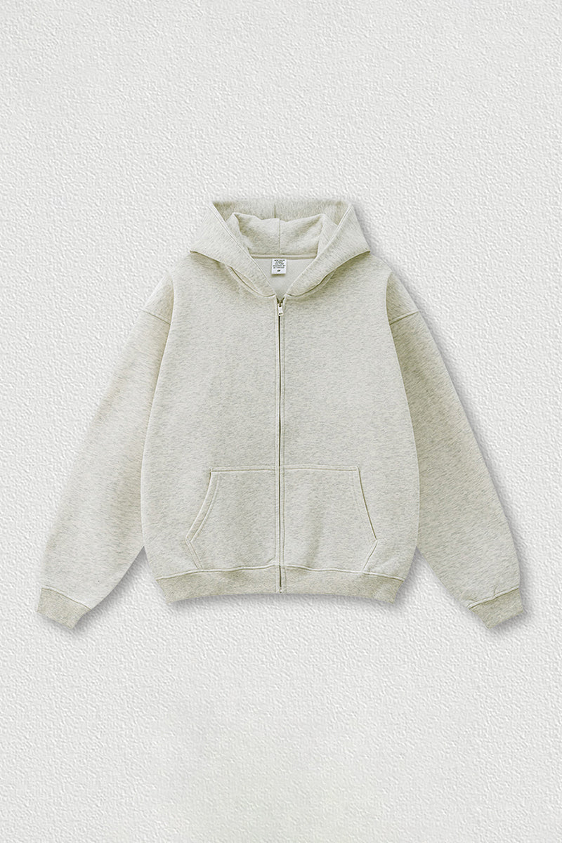 Loose-fitting hooded zip-up knitted cardigan jacket