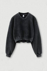 Women's washed velvet V-neck cropped sweatshirt