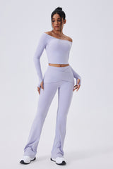 Women Off-Shoulder High-Waist Quick-Dry Yoga Set: Long Sleeve Top + Leggings