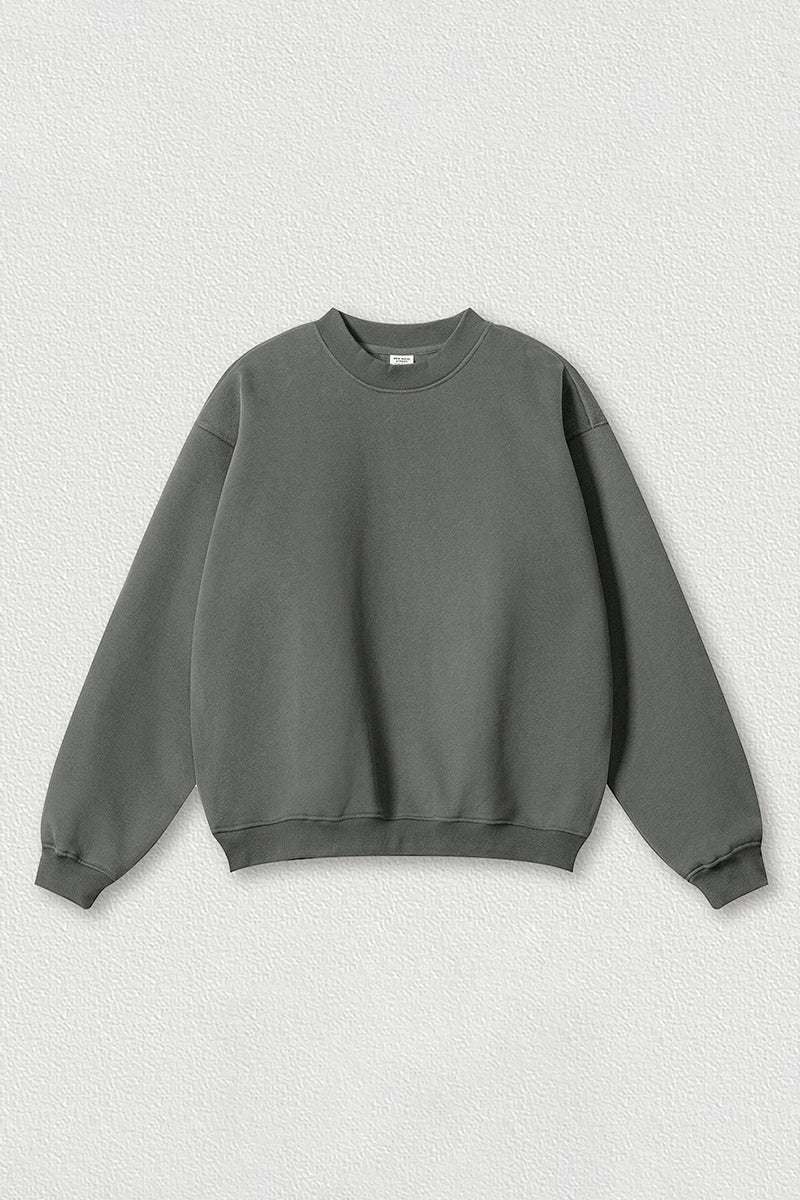 Loose fleece-lined thick round-neck sweatshirt