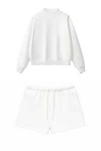 Women Loose Set:Mock Neck Sweatshirt + Shorts
