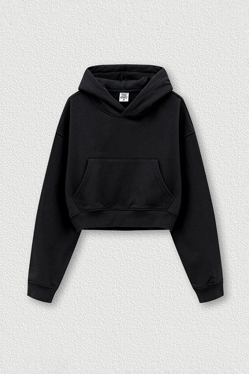 Women's Big Pocket Hooded Sweatshirt Cropped Top