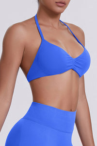 Women Halter Neck Seamless Sports Bra - Breathable Backless Yoga Top