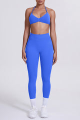 Women Seamless Yoga Set: High-Waisted Sculpting Leggings + Halter Neck Sports Bra