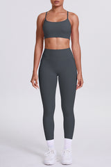 Women High-Waisted Pocket Yoga Set: Seamless Sports Bra + Sculpting Leggings