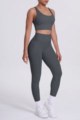 Women Cross-Back Yoga Set: High-Waisted Sculpting Leggings with Pocket + Cloud-Touch Sports Bra