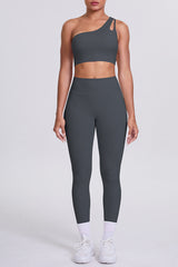 Women One-Shoulder Yoga Set: Naked-Feel High-Waisted Sculpting Leggings + Cross-Back Sports Bra