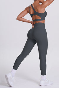 Women One-Shoulder Yoga Set: Naked-Feel High-Waisted Sculpting Leggings + Cross-Back Sports Bra