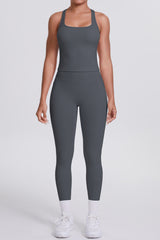 Women Naked-Feel Yoga Set: High-Waisted Pocket Leggings + Square Neck Sports Bra