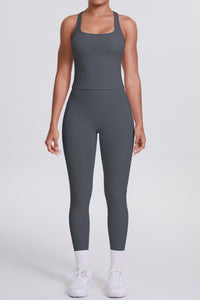 Women Naked-Feel Yoga Set: High-Waisted Pocket Leggings + Square Neck Sports Bra