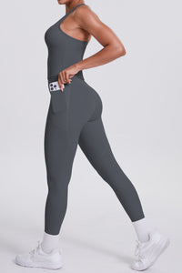 Women Naked-Feel Yoga Set: High-Waisted Pocket Leggings + Square Neck Sports Bra