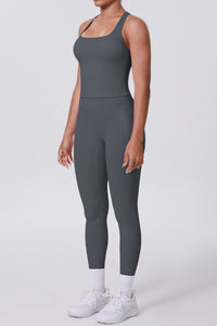 Women Naked-Feel Yoga Set: High-Waisted Pocket Leggings + Square Neck Sports Bra