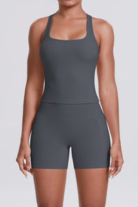 Women Naked-Feel Yoga Set: High-Waisted Sculpting Shorts + Cross-Back Sports Bra