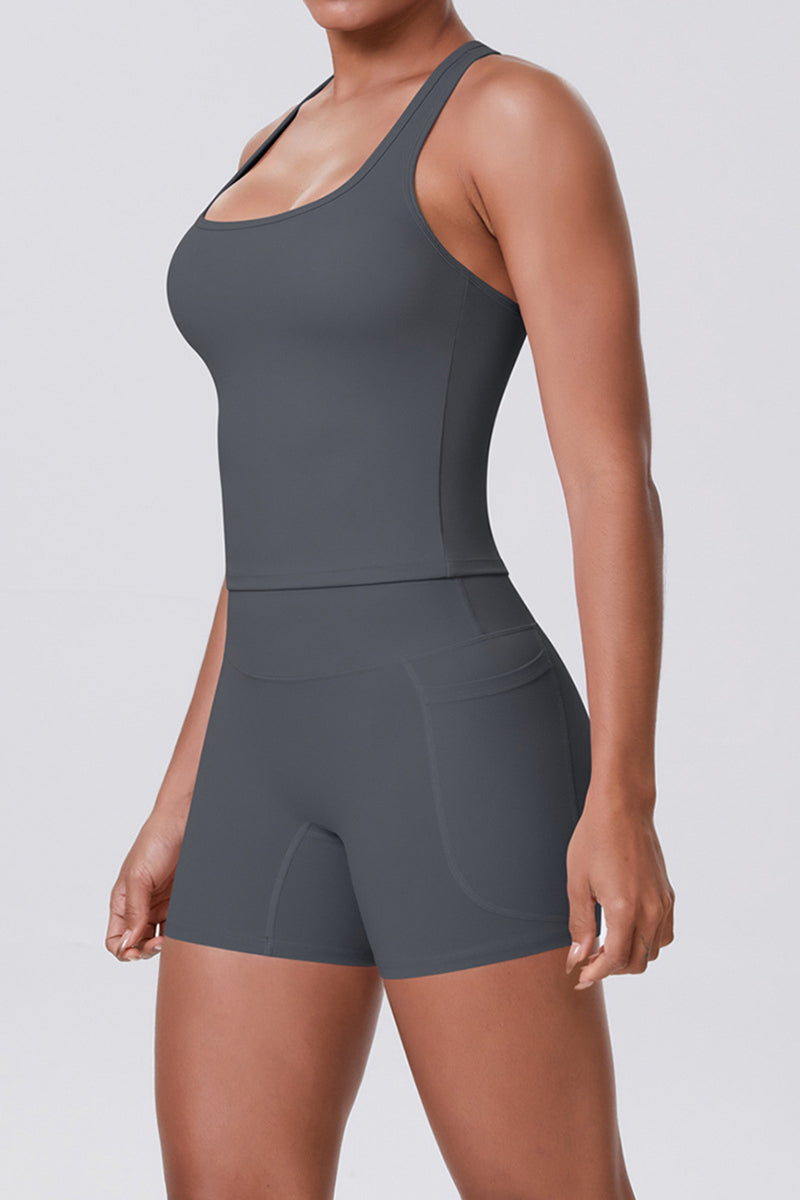 Women Naked-Feel Yoga Set: High-Waisted Sculpting Shorts + Cross-Back Sports Bra