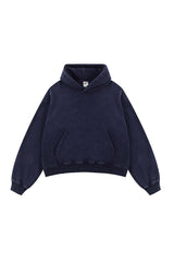 Unisex Boxy Fleece Hoodie: Distressed Vintage Short Wide Fit
