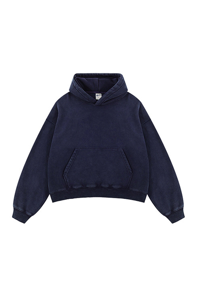 Unisex Boxy Fleece Hoodie: Distressed Vintage Short Wide Fit