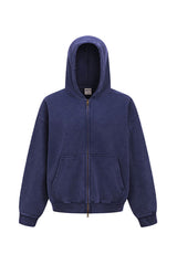 Unisex Fleece Boxy Zip Hoodie: Short Fit Wax Wash Retro Design
