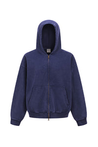 Unisex Fleece Boxy Zip Hoodie: Short Fit Wax Wash Retro Design