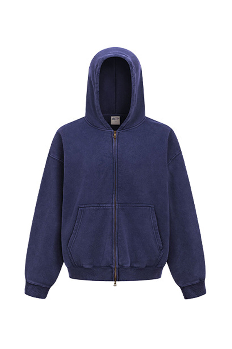Unisex Fleece Boxy Zip Hoodie: Short Fit Wax Wash Retro Design