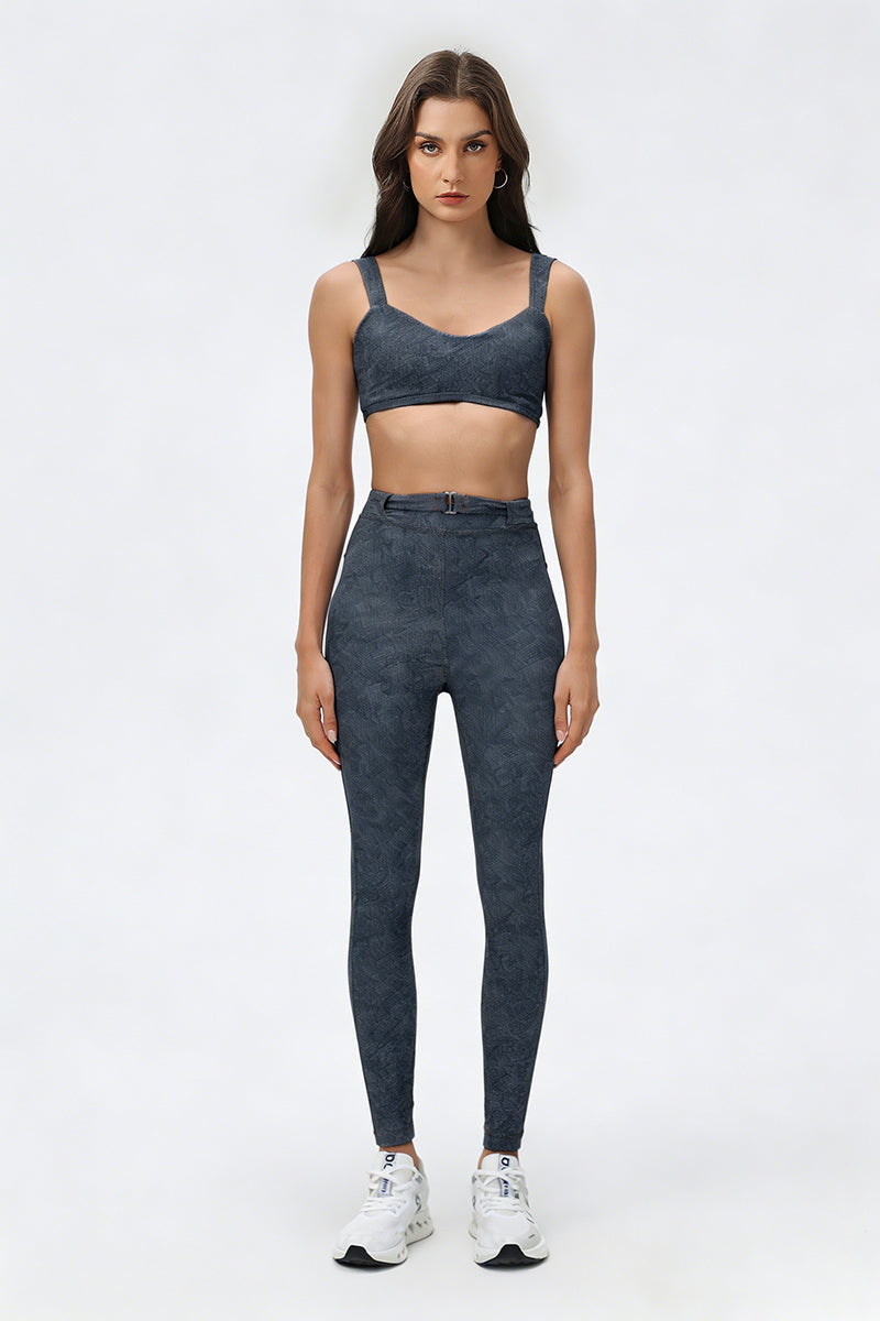 Women's Summer Denim Printed Sets:V-neck Bra And Leggings