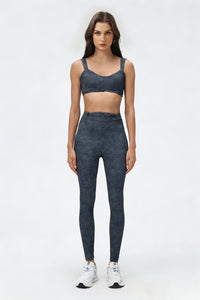 Women's Summer Denim Printed Sets:V-neck Bra And Leggings
