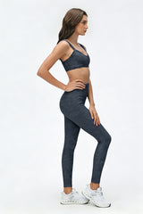 Women's Summer Denim Printed Sets:V-neck Bra And Leggings