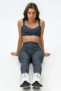 Women's Summer Denim Printed Sets:V-neck Bra And Leggings