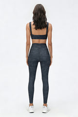 Women's Summer Denim Printed Sets:V-neck Bra And Leggings