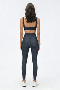 Women's Summer Denim Printed Sets:V-neck Bra And Leggings