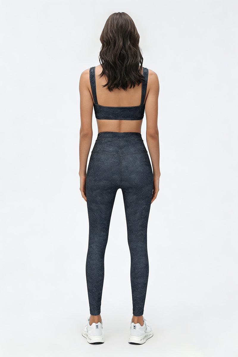 Women's Summer Denim Printed Sets:V-neck Bra And Leggings