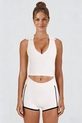 Women's Athletic Color Block Sets:V-neck Tank Top And Shorts