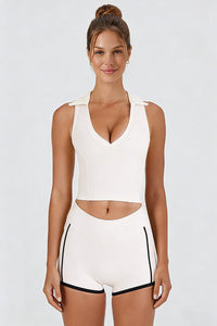 Women's Athletic Color Block Sets:V-neck Tank Top And Shorts