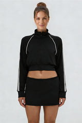 Women's Sports Sets:Stand Collar Cropped Jacket And Skirt