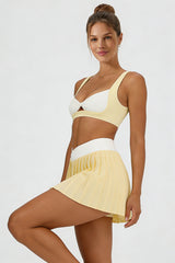 Women's Tennis Athletic Color Block Sets:Twist Front Bra & Skirt
