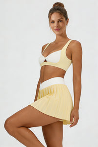 Women's Tennis Athletic Color Block Sets:Twist Front Bra & Skirt