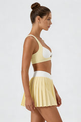 Women's Tennis Athletic Color Block Sets:Twist Front Bra & Skirt
