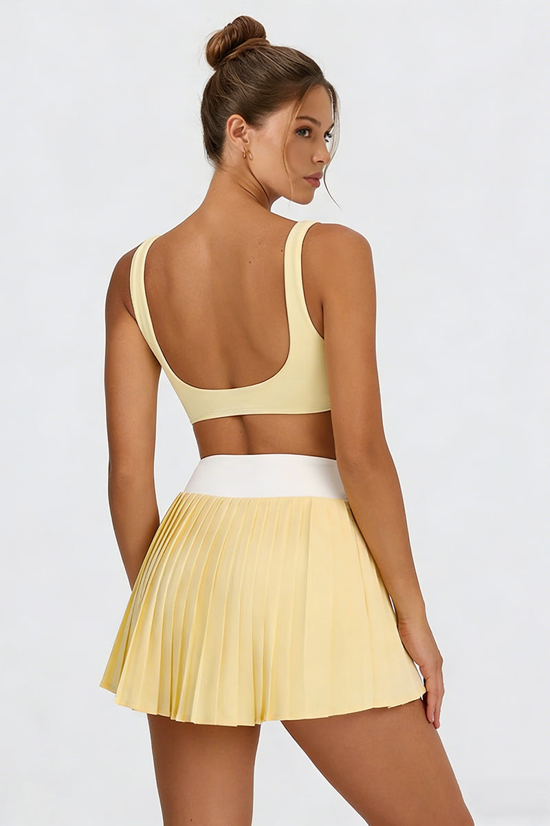 Women's Tennis Athletic Color Block Sets:Twist Front Bra & Skirt