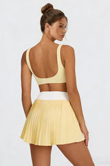 Women's Tennis Athletic Color Block Sets:Twist Front Bra & Skirt