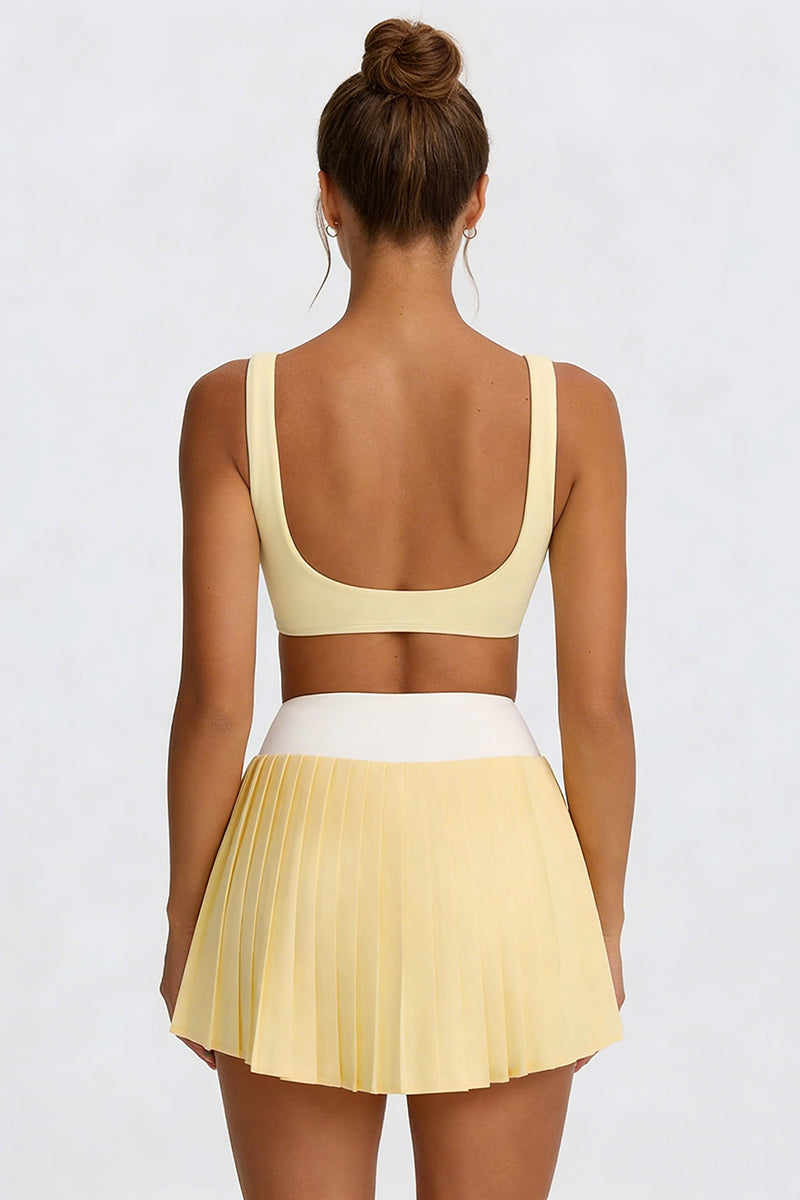 Women's Tennis Athletic Color Block Sets:Twist Front Bra & Skirt