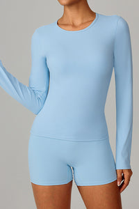 Women Brushed Round Neck Slim Fit Workout Long Sleeve Top