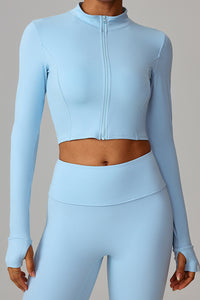 Women Zippered Slim Fit Running Yoga Long Sleeve Jacket